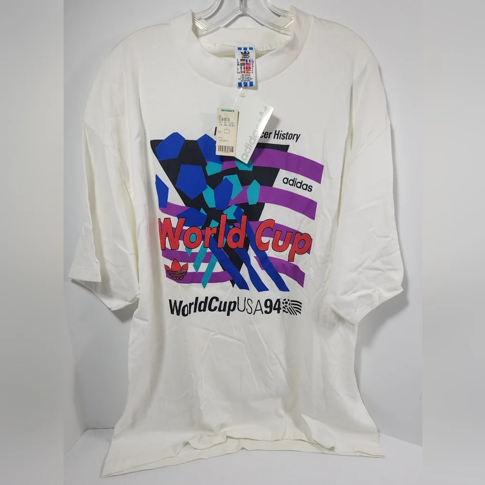 NWT VTG Adidas World Cup USA 94 Making Soccer History Single Stitch T-Shirt XL - Picture 1 of 15
